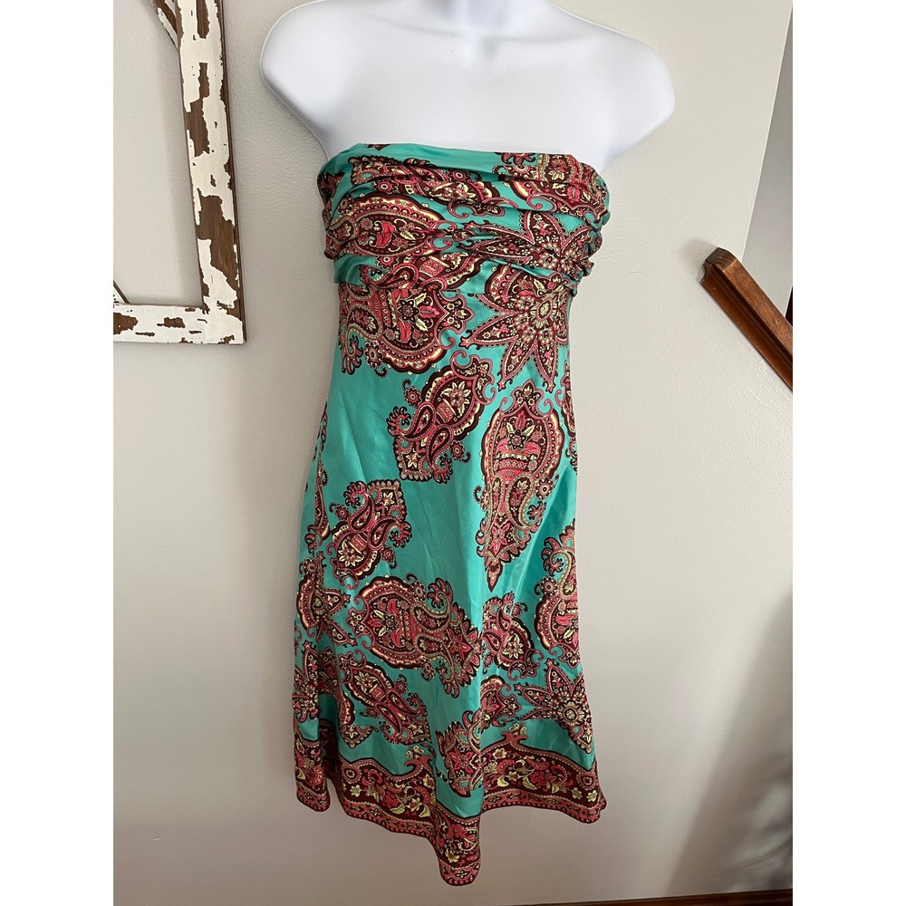 TIBI Strapless 100% Silk Dress Lined Short Size 2 Handkerchief Cocktail Side Zip